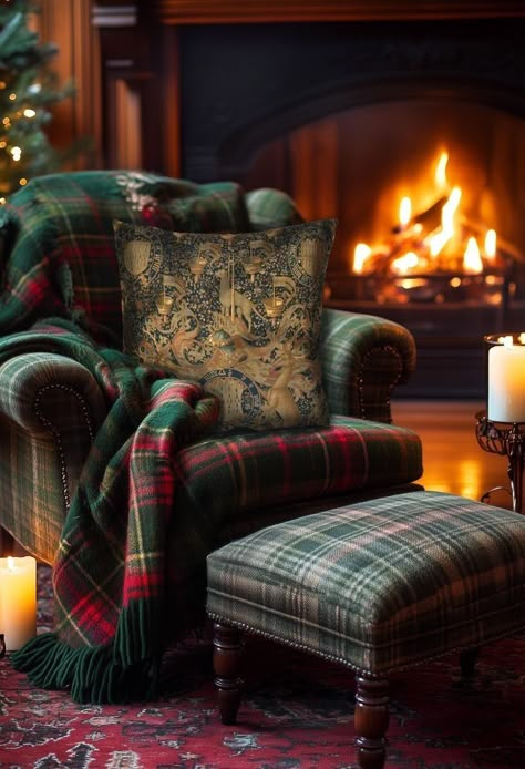 Old English Living Room, Industrial Christmas, Sitting Room Inspiration, Tartan Decor, Scottish Decor, Cottage Chairs, Relaxing Living Room, Sitting Room Design, Cozy Den