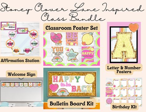 Stoney Clover Classroom Decor, Stoney Clover Classroom, Birthday Display In Classroom, Classroom Bunting, Pastel Classroom, Varsity Letters, Classroom Decor Bundle, Birthday Display, Classroom Birthday