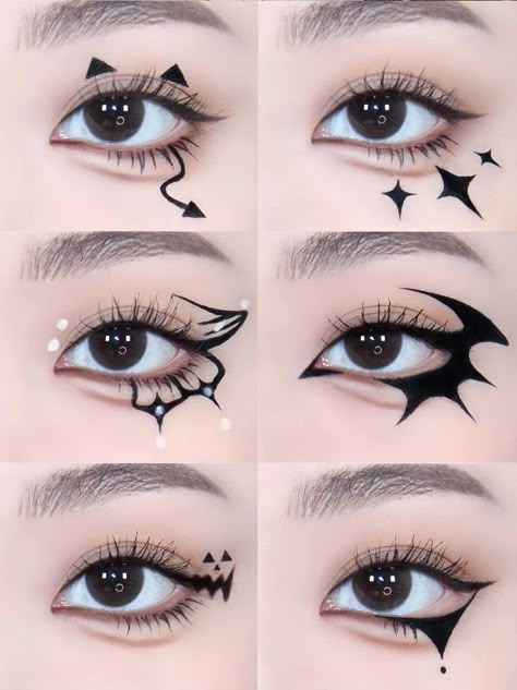 Demon Eyeliner, Anime Makeup Kawaii, Kuromi Makeup, Cocoppa Hair, Visual Kei Makeup, Fantasy Make-up, Makeup Dark, Anime Eye Makeup, Makeup Drawing