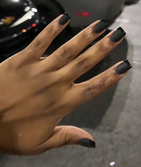 Black Matte Nails, Square Gel Nails, Black French Tip, Overlay Nails, Gel Toe Nails, Acrylic Toe Nails, Matte Black Nails, Nails Stiletto, Hard Nails