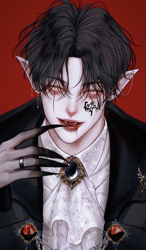 Hot Vampires Male, Vampire Guy Art, Vampire Male Art, Anime Vampire Guy, Anime Vampire Female, Fangs Art, Vampire Male, Vampire Manga, Male Vampire