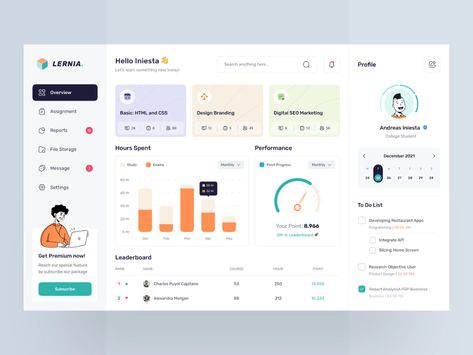 E - Learning Dashboard 📚 by Rizal Gradian 🐳 for Vektora on Dribbble Learning Website Design, Dashboard Design Template, E-learning Design, Software Ui Design, Dashboard Interface, Student Dashboard, Minimalist Theme, Website Design Inspiration Layout, Ui Design Dashboard