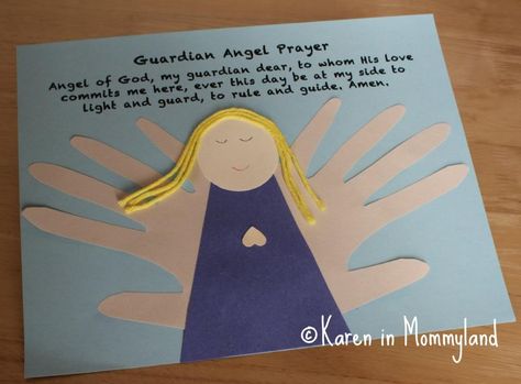 The feast day of the Guardian Angels is one that we should all celebrate because we all have a guardian angel.  It's a feast day that I always try to point out to my kindergarten religious ed students Guardian Angel Prayer, Catholic Kids Activities, Religion Activities, Guardian Angel Gifts, Guardian Angels Prayer, Children's Church Crafts, Catholic Education, Catholic Crafts, Preschool Bible