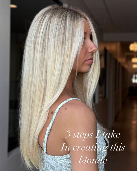 Three steps I always take to ensure a bright healthy blonde ⬇️ - - 1) micro slices, so the next time he come back I know exactly what hair I need to retouch! ⭐️ 2) root tap, one shade lighter then her natural for a seamless growout⚡️ 3) use her natural lift, no toner = minimal fading 🌞 Bright Blonde Root Tap, Bright Blonde Hair With Root Tap, Blond Hair With Roots, Blonde To The Root, Blonde Hair With Root Tap, Root Tap Blonde, Root Tap, Brown Hair Inspiration, Blonde Hair With Roots