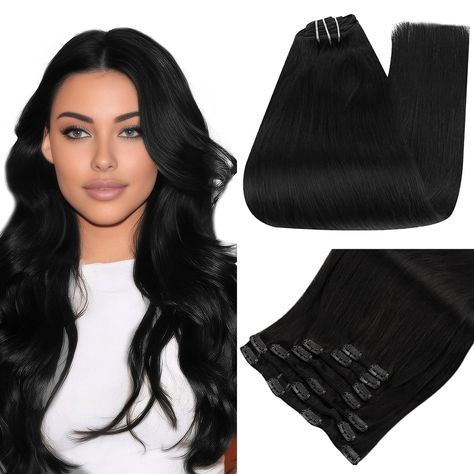 PRICES MAY VARY. 【Specifications&Bundle】 Color:# 1 Jet Black, Size:26 Inch .Full Shine Clip in Hair Extensions Real human Hair Clip ins meets the needs of different groups of people.To achieve that full-bodied effect,we recommend using 2 packs or pair your clip in hair extensions with our wire hair extensions and 3 Pcs Clip ins.This bundles creates a complete set weighing up to 160-200g,making it a breeze to achieve your desired look. 【Don't Bleach&Dye】Please do not try to dye or bleach your Ful Extensions Black Hair, Invisible Hair Extensions, Hair Clip In Extensions, Real Hair Extensions, Jet Black Hair, Black Hair Extensions, Real Human Hair Extensions, Human Hair Clip Ins, Human Hair Color