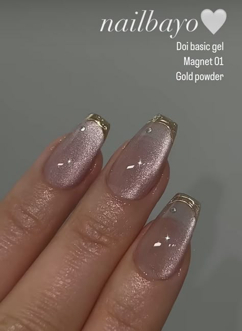 Korean Style Nails, Clear Glitter Nails, Korean Nail, Korean Nail Art, Lilac Nails, Style Nails, Korean Nails, Soft Nails, Cat Eye Nails