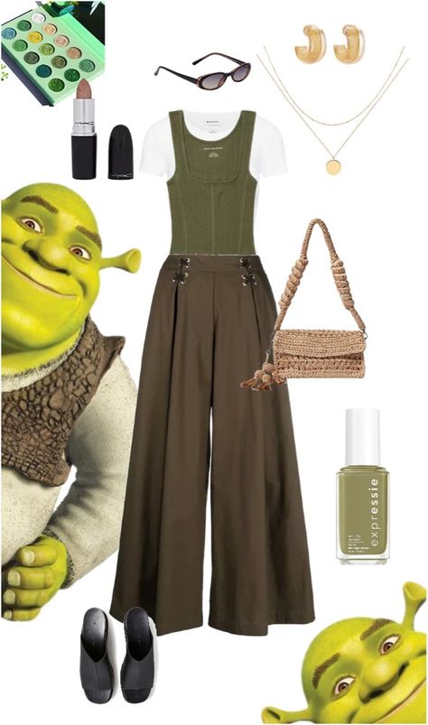 Shrek Themed Outfit Ideas, Shrek Outfit Ideas, Shrek Inspired Outfits, Shrek Core, Shrek Outfit, Shrek Rave, Outfit Themes, Broadway Outfit, Shrek Party