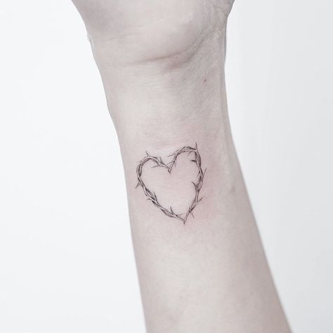 Heart shaped thorn Heart With Thorns Tattoo, Thorn Heart Tattoo, Heart With Thorns, Crown Of Thorns Tattoo, Thorns Tattoo, Rose Heart Tattoo, Crown Tattoos For Women, Remember Tattoo, Thorn Tattoo