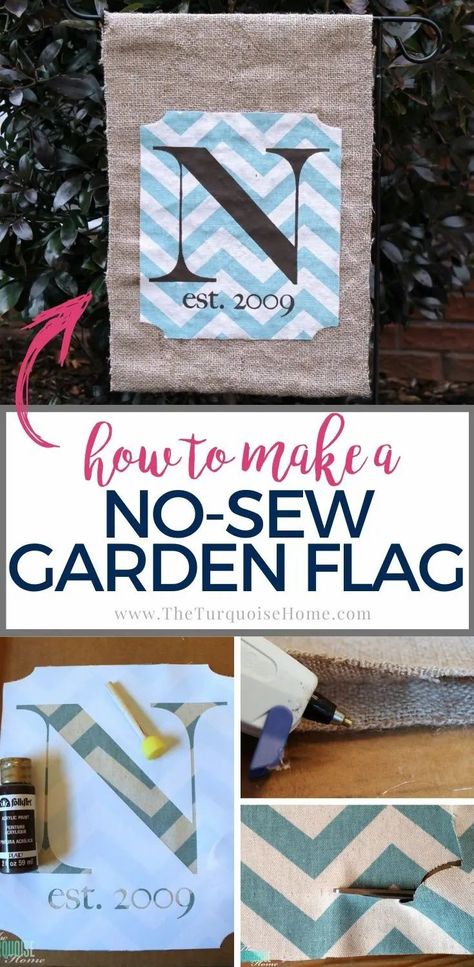 How to make a simple garden flag with supplies you already have at home! Yard Flags Diy How To Make, Diy Garden Flag, Garden Flag Diy, Flag Diy, Lawn Ideas, Burlap Garden Flags, Simple Garden, Fun Crafts To Do, Diy Upcycle