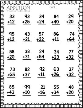 This product includes 8 double-digit addition worksheets; four with regrouping and four without. Perfect for homework, assessments, math stations, morning work, Addition With Regrouping Worksheets, Free Addition Worksheets, Kids Numbers, 2 Digit Addition, Math Signs, Kindergarten Math Worksheets Addition, Double Digit Addition, Mathematics Activities, Teaching Math Strategies