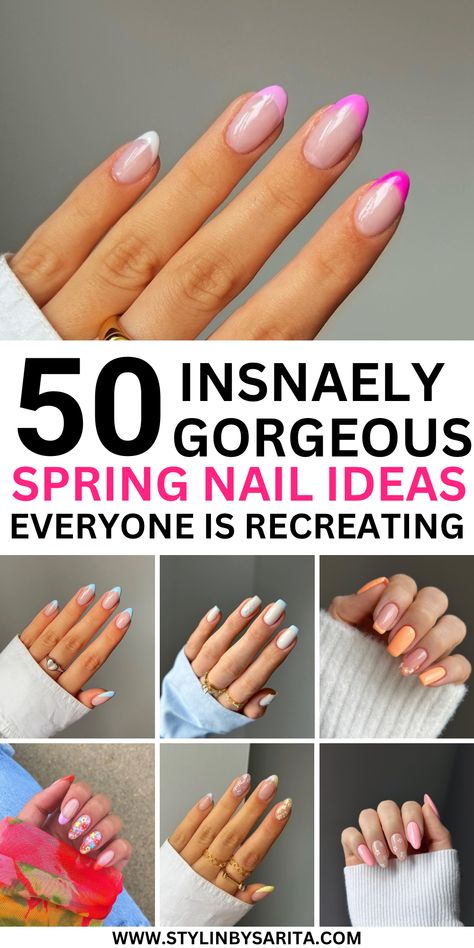 50 STUNNING SPRING NAILS TO RECREATE - Stylin by Sarita Spring Nail Ideas, Beach Nail Art, Simple Spring Nails, April Nails, Nails Chrome, May Nails, Spring Acrylic Nails, Nail Color Trends, Spring Nail Trends