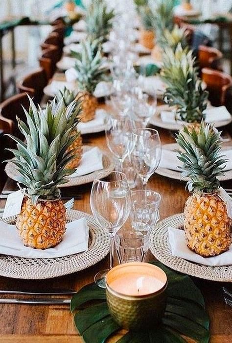 18 Wonderful Tropical Wedding Decor Ideas ❤ tropical wedding decor table decor bulb creative⁣ #weddingforward #wedding #bride Pineapple Wedding Decor, Beach Wedding Foods, Vintage Tropical Decor, Tropical Wedding Centerpieces, Pineapple Centerpiece, Pineapple Table, Tropical Centerpieces, Pineapple Wedding, Tropical Wedding Decor