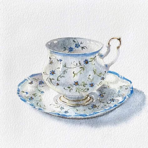 Watercolor Teacup, Tea Cup Drawing, Cards Painting, Watercolor Simple, Tea Cup Art, Sky Art Painting, Watercolor Paintings For Beginners, Diy Watercolor Painting, Cup Art