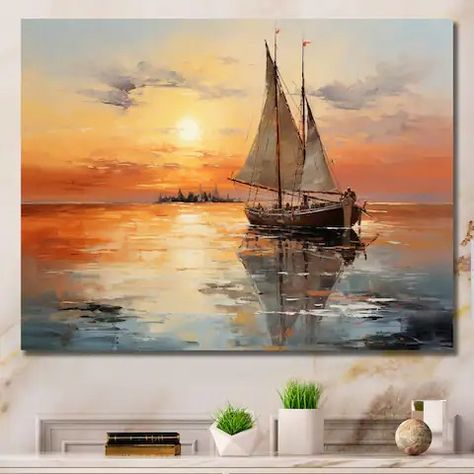 Wrapped Canvas - Bed Bath & Beyond Boat Painting Acrylic, Ocean Art Painting, Boat Canvas, Sailing Art, Sailboat Painting, Boat Art, Boat Painting, Sailing Boat, Beautiful Landscape Wallpaper