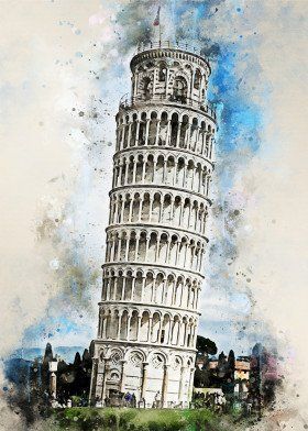 Metal Posters Art, Watercolor City, Tower Of Pisa, Watercolor Architecture, Famous Buildings, Architecture Painting, City Landscape, Easy Watercolor, Paint By Numbers