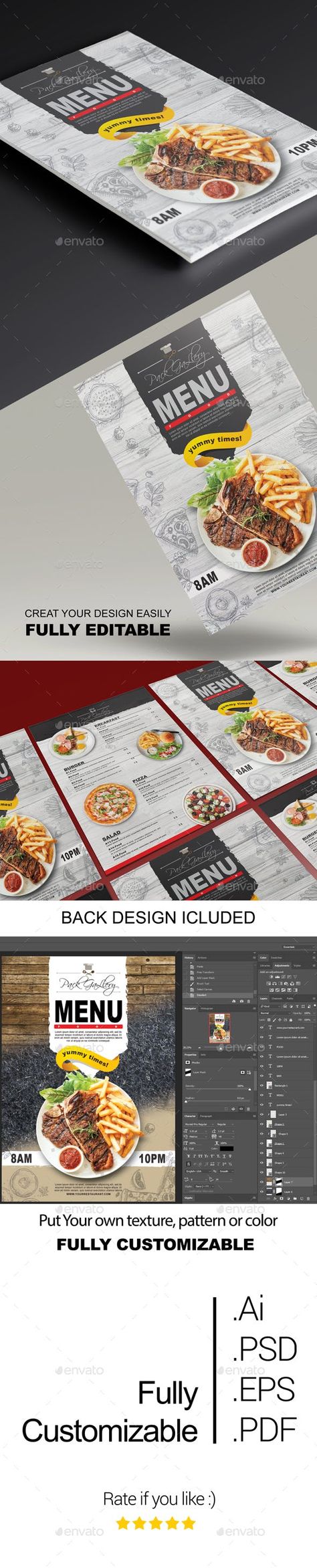 Food Menu Design Template - Food Menus Print Templates Food Template Design, Rack Cards Design, Template Menu, Template Food, Menu Food, Food Menu Template, Menu Design Template, Food Template, Menu Inspiration