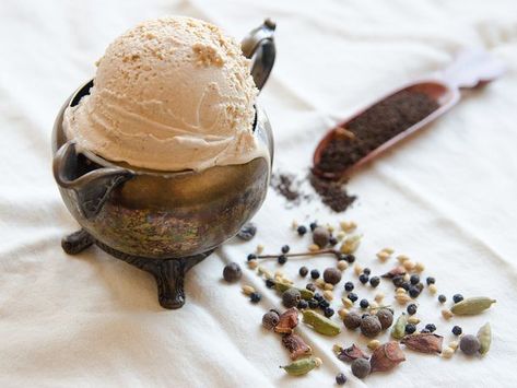 Masala chai in ice cream form, with strong notes of black pepper, ginger, and star anise. Chai Ice Cream, Homemade Chai Tea, Wedding Sweets, Flavor Ice, No Churn Ice Cream, Masala Chai, Ice Cream Recipe, Serious Eats, Cooking Ingredients