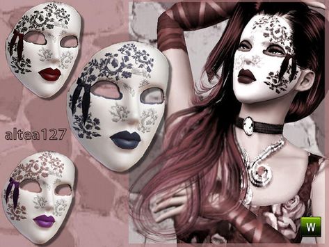 #Sims3 | altea127's Venetian Mask Sims 4 Mask Cc, Sims Halloween, Cc Accessories, Phantom Mask, Creepy Masks, White Face Paint, Sims 3 Cc Finds, Venice Mask, Theatre Masks