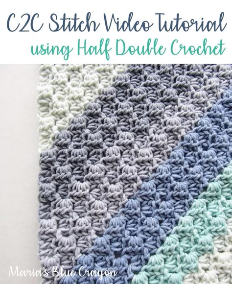 Pretty crochet stitch using half double crochets in the Corner to Corner method - Free Video Tutorial to learn! Corak Krusye, Make A Rug, Corner To Corner Crochet Pattern, Crochet C2c Pattern, C2c Crochet Pattern Free, C2c Crochet Blanket, Small Blanket, Pretty Crochet, Crochet Geek