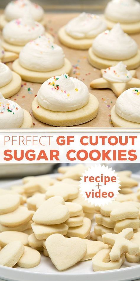 These soft gluten free cutout sugar cookies with a meringue type frosting are in a class by themselves. They’ll hold any shape you like! Gluten Free Cutout Sugar Cookies, Cookie Recipe Video, Gluten Free Sugar Cookies, Gluten Free Holiday, Cookies Gluten Free, Gluten Free Christmas, Cutout Sugar Cookies, Gluten Free Sweets, Gluten Free Eating