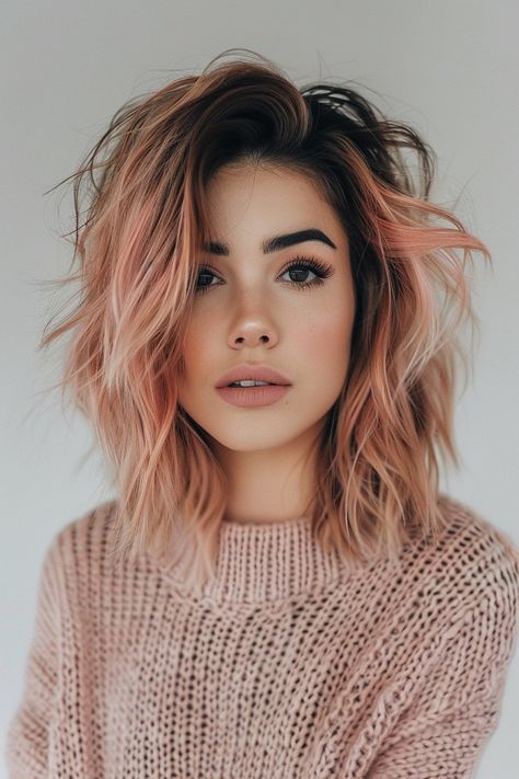 Edgy Hair Color, Extension Hair, Edgy Hair, Short Hair Color, Penteado Cabelo Curto, Rose Gold Hair, Hair Color And Cut, Long Wavy Hair, Summer Hair Color