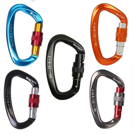 The XINDA 25KN Mountaineering Carabiner is the epitome of safety and reliability in extreme environments. Crafted from aviation aluminum alloy, it boasts an exceptional 25KN climbing carabiner strength, ensuring unwavering protection during mountaineering, caving, and rock climbing adventures. Its D-shaped design and screw lock mechanism provide optimal strength distribution and secure connections, while its innovative opening design and identification system offer added peac Rock Climbing Equipment, Types Of Climbing, Climbing Carabiner, Cat Leash, Outdoor Climbing, Caving, Rock Climbing, Mountaineering, Climbing