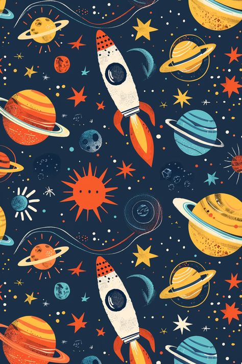 #CartoonStyle #SpacePattern #Rockets #Planets #Stars #Astronauts #DarkBlueBackground #Children #FabricPrinting #2:3AspectRatio #TheCandie Cartoon Space, Astronaut Illustration, Astronaut Cartoon, Inspirational Digital Art, Planets And Stars, Space Pattern, Astronaut Wallpaper, Kids Pjs, Space Backgrounds