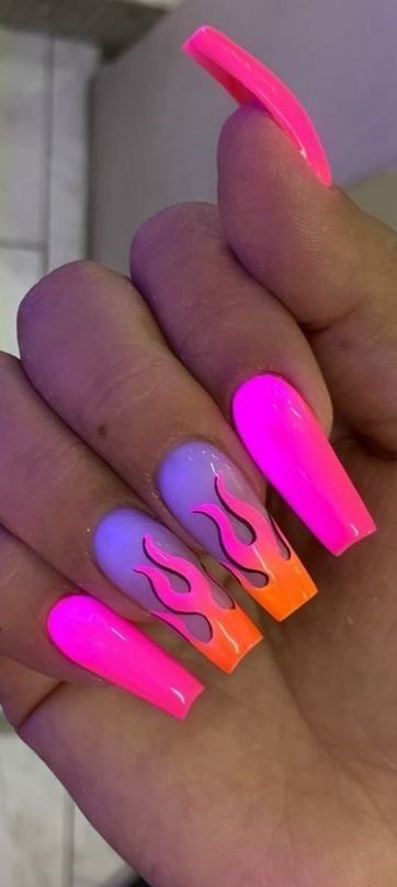 Pinterest: @karinha0310 Pink Pedicure, Neon Orange Nails, Disney Nail Designs, Artistic Nails, Nails Neon, Neon Nail Designs, Pedicure Designs, Stylish Nails Designs, Cute Acrylic Nail Designs