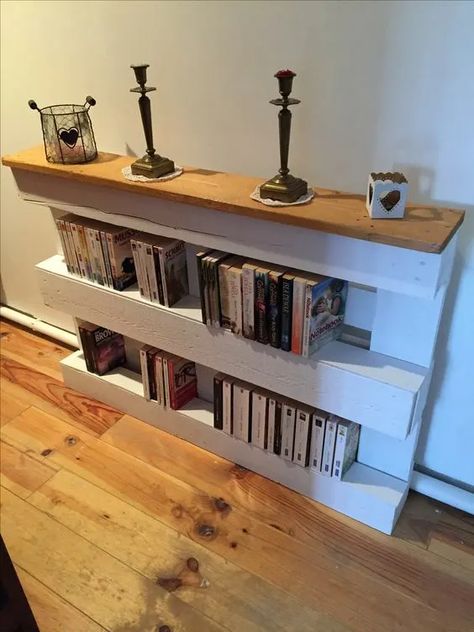 100+ Wood Pallet Furniture Ideas - HubPages Bookshelves Made Out Of Pallets, Diy Pallet Tv Stand Ideas, Wood Pallet Bookshelf, Living Room Pallet Ideas, Pallet Bookcase, Repurpose Pallets, Pallet Bookshelf, Pallet Home Decor, Pallet Shelf