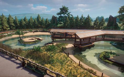 Planet Zoo Gorilla Habitat, Planet Zoo Aardvark Habitat, Planet Zoo Crocodile Habitat, Planet Zoo Giraffe Habitat, Planet Zoo Deer Habitat, Planet Zoo Penguin Habitat, Planet Zoo Enclosure, Zoo Enclosures Ideas, Zoo Exhibit Ideas