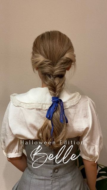 Belle Costume Hair, Beauty And The Beast Hairstyle, Beauty And The Beast Hairdo, Princess Belle Hairstyle For Kids, Belle Beauty And The Beast Hairstyle, Belle Hairstyle, Easy Updo Hairstyles, Belle Beauty, Halloween Hair