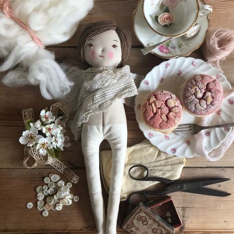 Heirloom Doll Pattern, Heirloom Doll Pattern Free, Plush Reference, Handsewn Doll, Linen Doll, Victorian Tea Party, Craft Scissors, Toy Making, Pretty Hats