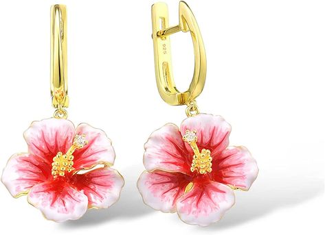 Flower Dangle Earrings, Matching Ring, Zircon Jewelry, Pink Enamel, Sterling Silver Flowers, Enamel Flower, Peony Flower, Fine Jewelry Gift, Flower Jewellery