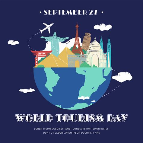 Emo Designs, World Tourism Day, World Earth Day, Tourism Day, Yantai, Social Templates, Blue Sky Background, Psd Free Download, Post Templates