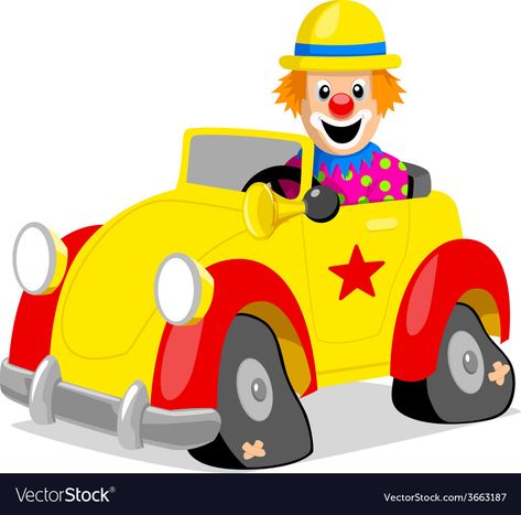 Clown Car Drawing, School Event Ideas, Clown Car, Vbs 2025, Clown Paintings, Artsy Background, Send In The Clowns, Yellow Car, School Event