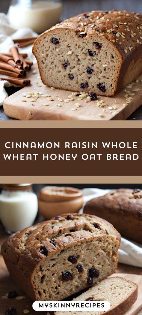 Indulge in the warmth of homemade goodness with our Cinnamon Raisin Whole Wheat Honey Oat Bread 🍯🍞! Perfectly balanced sweetness from honey, delightful bursts of raisins, and a cozy hint of cinnamon in every bite. Bake a loaf today! #HomemadeBread #HealthyBaking #CinnamonRaisin #OatBread #myskinnyrecipes 🌾🥖 Whole Wheat Raisin Bread Recipe, Whole Wheat Cinnamon Raisin Bread, Honey Bread Recipe, Honey Oat Bread, Oat Bread, Bread Dough Recipe, Honey Bread, Wheat Bread Recipe, Dutch Oven Bread