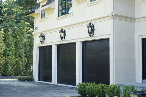 Designer Garage Doors Black Garage And Front Door, Classic Garage Doors, Fancy Garage Doors, European Garage Doors, French Garage Doors, Transitional Garage Doors, French Country Garage Doors, Luxury Garage Doors, Beautiful Garage Doors