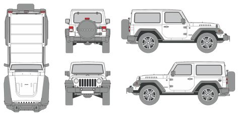 Download vehicle template for designing vehicle wrap for Jeep Wrangler 2018 3-Door. Jeep Template, Jeep Drawing, Jeep Wrangler 2007, Blender Ideas, Wrangler Car, Jeep Art, Matte Cars, Todd Hido, Futuristic Cars Design