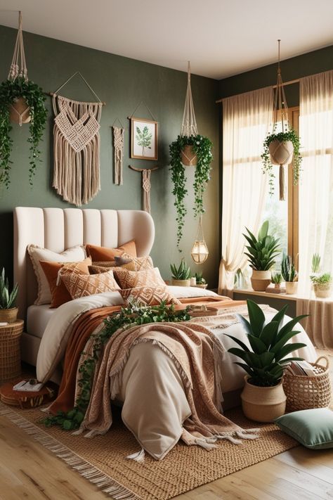 Forest green boho bedroom