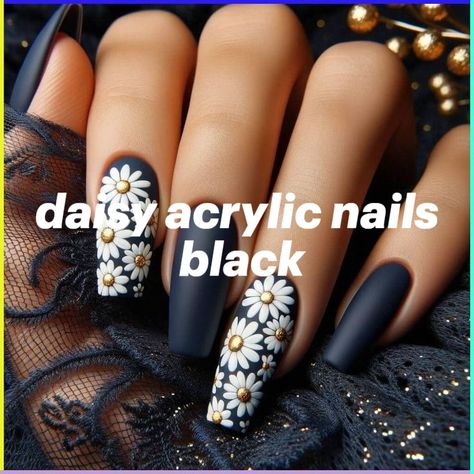 Acrylic Nails Black, Daisy Acrylic Nails, Chic Nail Art, Spring Acrylic Nails, Blue Acrylic Nails, Daisy Nails, Pink Acrylics, Nails Black, Pink Acrylic Nails