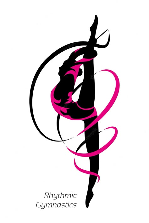 Rhythmic Gymnastics Drawing, Gymnastics Logo, Gymnast Silhouette, Gymnastics Design, Silhouette Logo, Diy Crafts Bookmarks, Dancing Drawings, Silhouette Illustration, Routine Planner