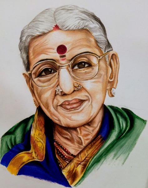 M S Subbulakshmi, Colour Pencil Face Drawing, Realistic Drawings Color Pencil Portrait, Pencil Colour Sketches Portraits, Color Pencil Portrait Faces, Colour Pencil Portrait Realistic, Pencil Colour Portrait, Colour Pencil Portrait, Pencil Colour Painting