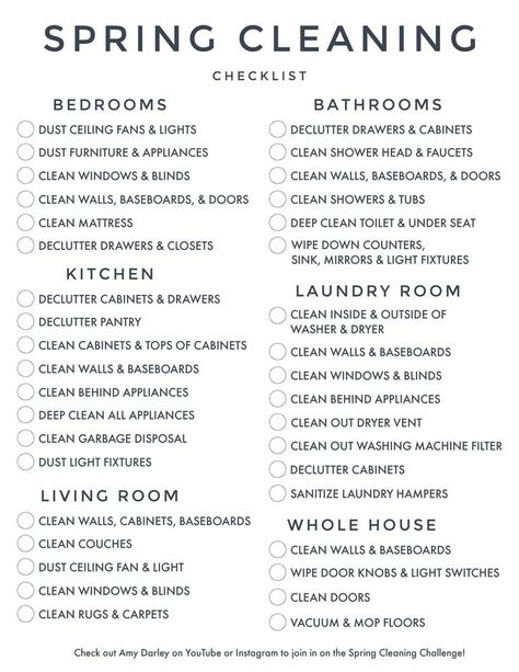 Spring Cleaning Checklist Printable, Spring Cleaning List, Cleaning Baseboards, Cleaning Checklist Printable, Deep Cleaning Checklist, Cleaning Cabinets, Cleaning Faucets, Cleaning Blinds, Spring Cleaning Checklist