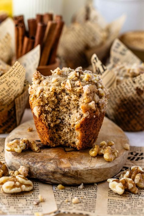 Banana Nut Muffin Recipe Bakery Banana Nut Muffins, Banana Nut Muffins Recipe Moist, Banana Nut Muffins Recipe, Nut Muffins Recipe, Brigadeiro Cake, Texture Combination, Fudge Ice Cream, Walnut Muffins, Nut Muffins