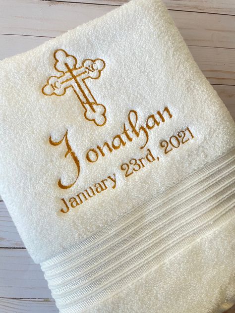 Lds Baptism, Christening Candle, Christening Favors, Baptism Candle, Towel Embroidery, Brush Script, Baptism Favors, Embroidered Towels, Towel Sizes