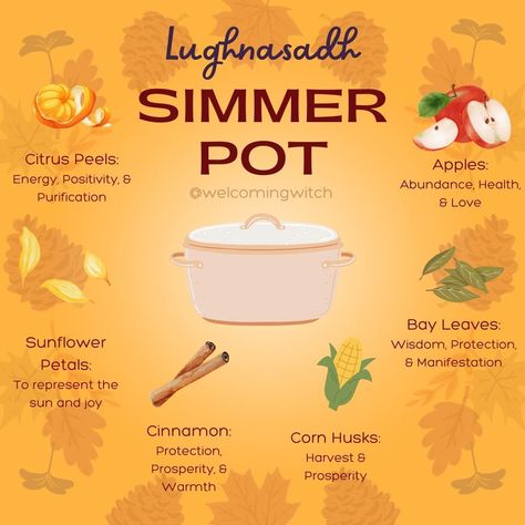 Lughnasadh, also known as Lammas, is a celebration of the first harvest and is often associated with themes of abundance, gratitude, and the turning of the seasons. A simmer pot for Lughnasadh can capture the essence of the season with ingredients that symbolize prosperity, protection, and the bounty of the earth. . . . . . . . . . #wiccansofinstagram #witchlife #witchesofinstagram #witch #witchcraft #wicca #wiccan #pagan #spiritual #spiritualawakening #Spirituality #witchessociety #witchyti... Lammas Lughnasadh Simmer Pot, Lammas Simmer Pot, Lammas Recipes, Lammas Celebration, Lammas Lughnasadh, Homesteading Recipes, Simmering Pot, Simmer Pots, Pagan Holidays