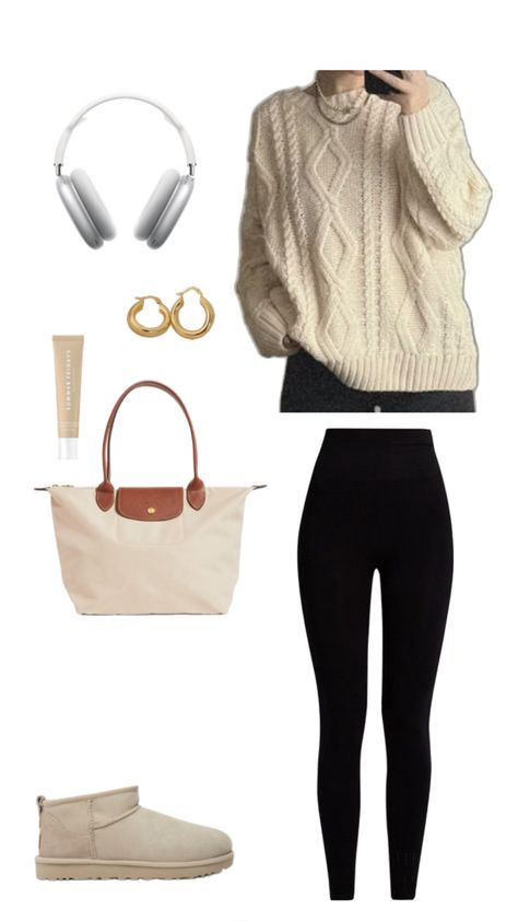 Beige chunky sweater jumper Uggs longchamp Teddy Jumper Outfit, Beige Chunky Sweater Outfit, Oatmeal Jumper Outfit, Khaki Jumper Outfit, Beige Pullover Outfit, Beige Jumper Outfit, Oversized Pullover Outfit, Jumper Fall Outfit, Knit Sweater Outfit Winter