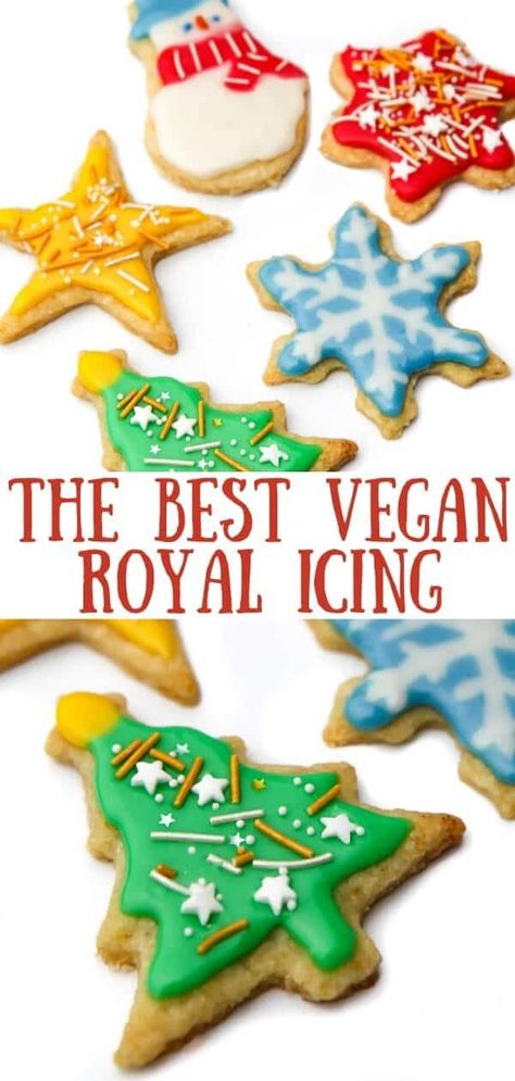 Vegan Royal Icing Recipe, Dairy Free Sugar Cookies, Christmas Cookie Icing, Vegan Royal Icing, Gingerbread Icing, Christmas Cookie Frosting, Vegan Xmas, Dessert Breads, Vegan Christmas Cookies