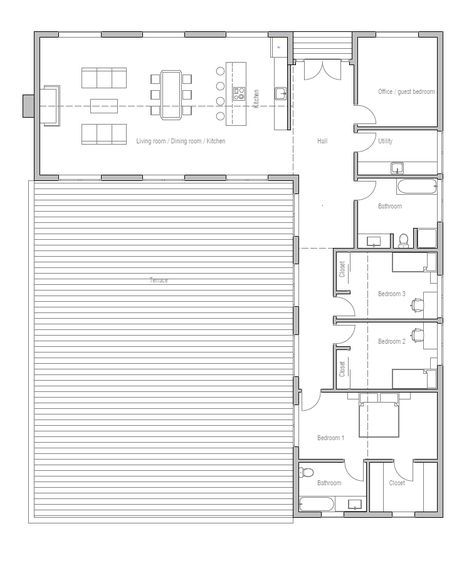 L Shaped House Plans, L Shaped House, Small Floor Plans, House Plans One Story, Casa Country, Simple House Design, Small House Design Plans, House Plans Farmhouse, Best House Plans