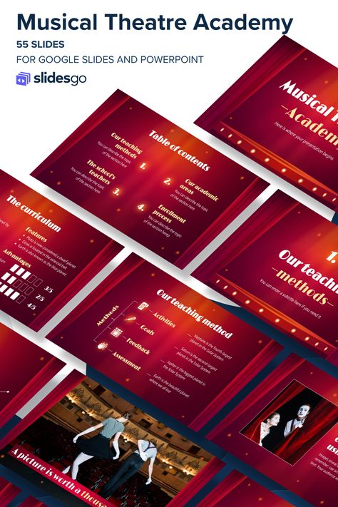 Musical Theatre Academy Music Powerpoint, Presentation Music, Solar System Activities, Theatre Performance, Music Academy, Education Templates, Ppt Design, Aesthetic Fonts, Power Point Template